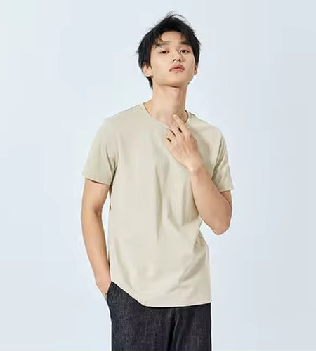 Summer Cotton T Shirts Men 2025 Simple O Neck Stretch Solid New Tops Clothing Casual Tshirt Man Streetwear Cool Tee Shirts