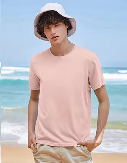 Load image into Gallery viewer, Summer Cotton T Shirts Men 2025 Simple O Neck Stretch Solid New Tops Clothing Casual Tshirt Man Streetwear Cool Tee Shirts
