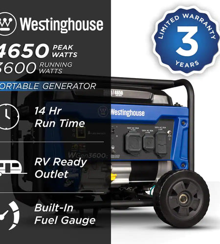 4,650/3,600-Watt Gas Powered Portable Generator with Recoil Start