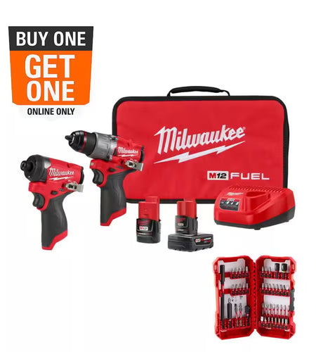 M12 FUEL 12-Volt Lithium-Ion Brushless Cordless Hammer Drill & Impact Driver Combo Kit (2-Tool) with Bit Set (45-Piece)